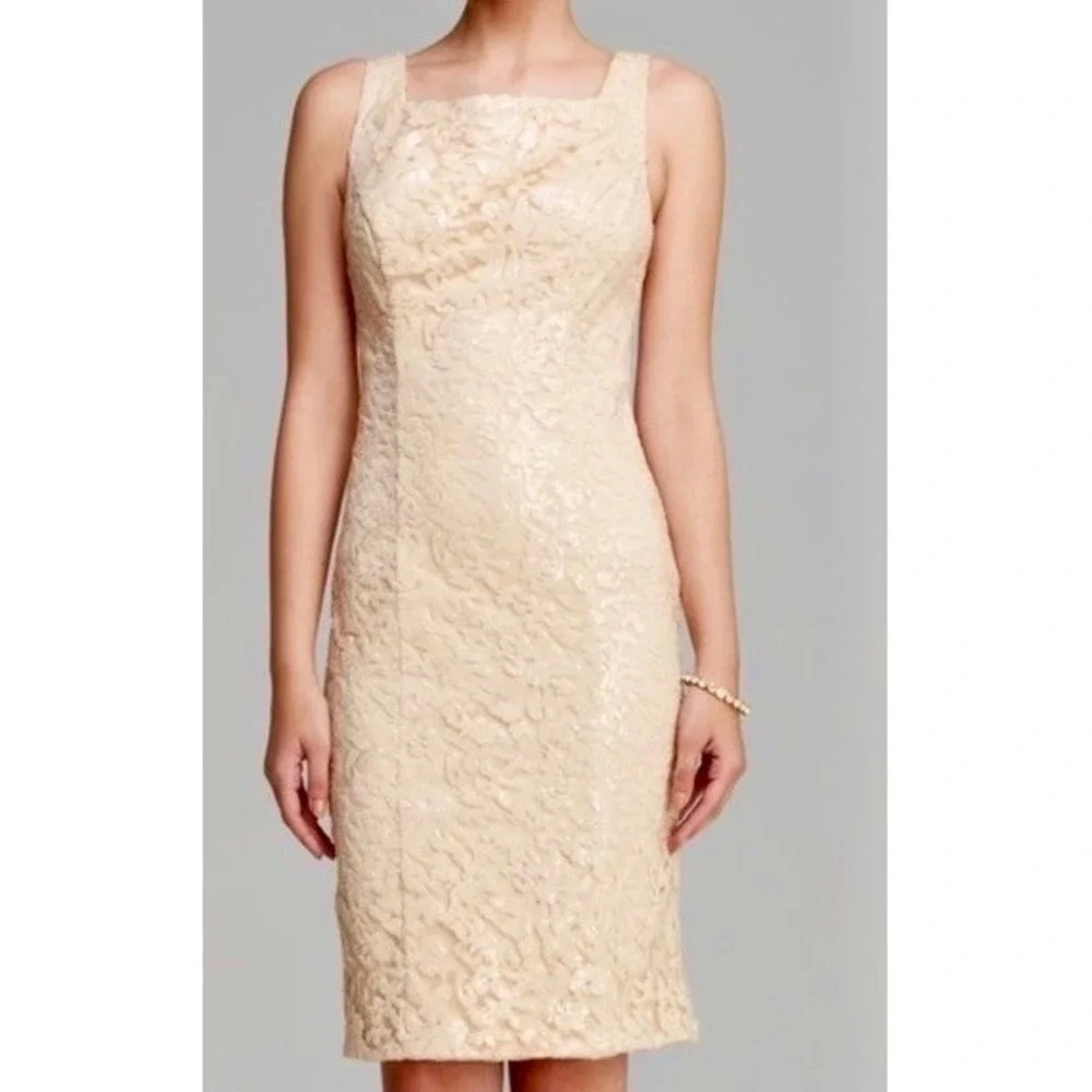 SUE WONG Nocturne Champagne Sequin Sleeveless Party Cocktail Sheath Dress Size 4 - Picture 5 of 15